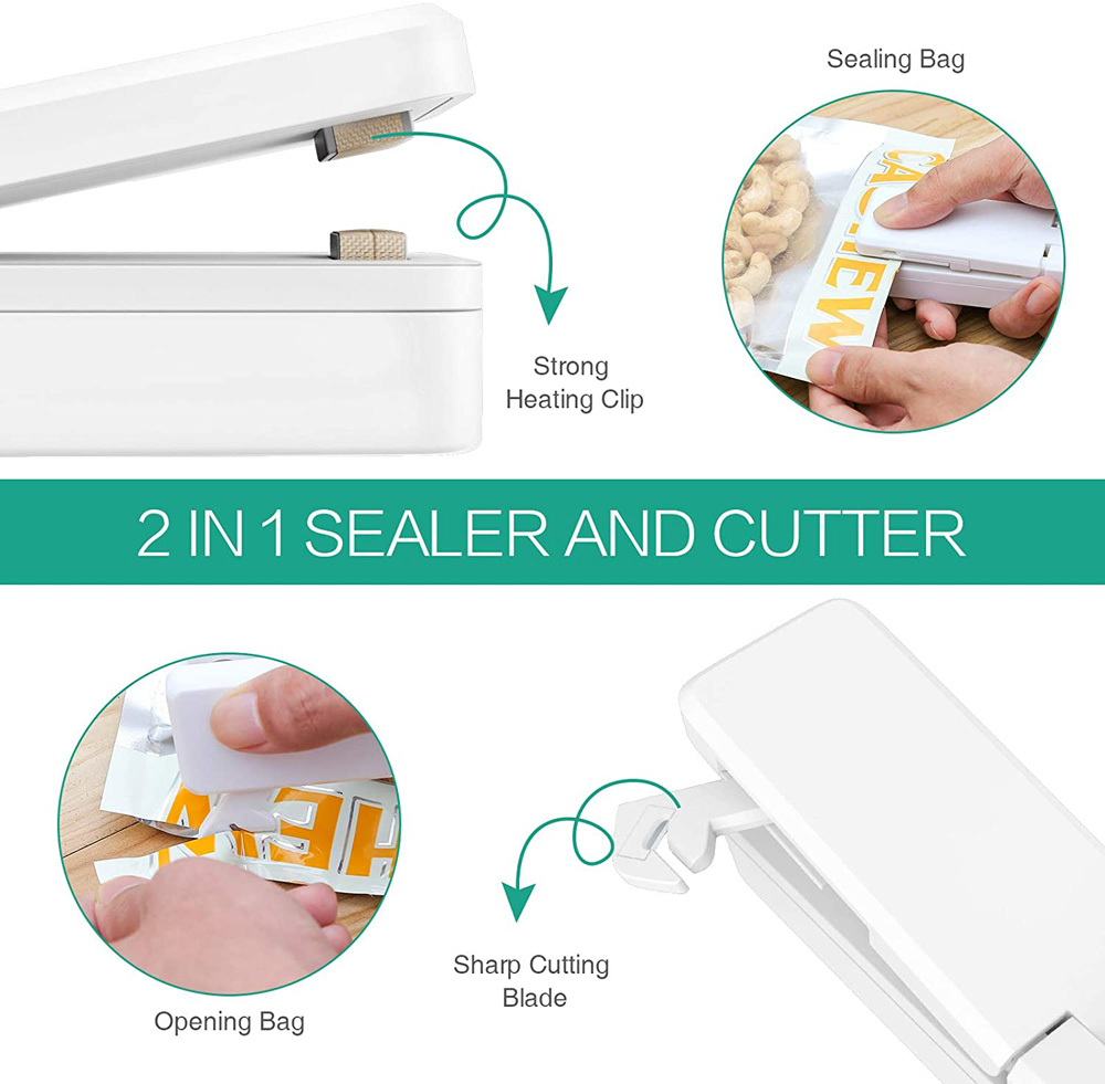 Mini Bag Sealer 2-In-1 Draagbare Dichtlassen Oplaadbare Handheld Vacuüm Dichtlassen &amp; Cutter Voor plastic Zak Opslag Voedsel