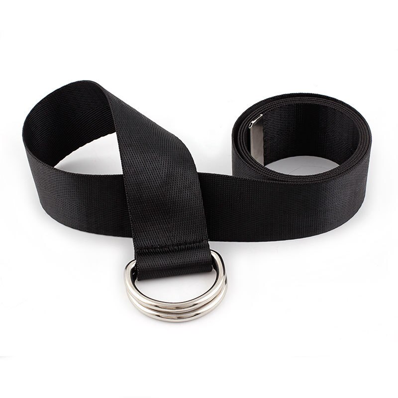 Harajuku Women Belt Solid Red Black Unisex Double D Ring Canvas Strap Female Long Waist Belts For Jeans: Black