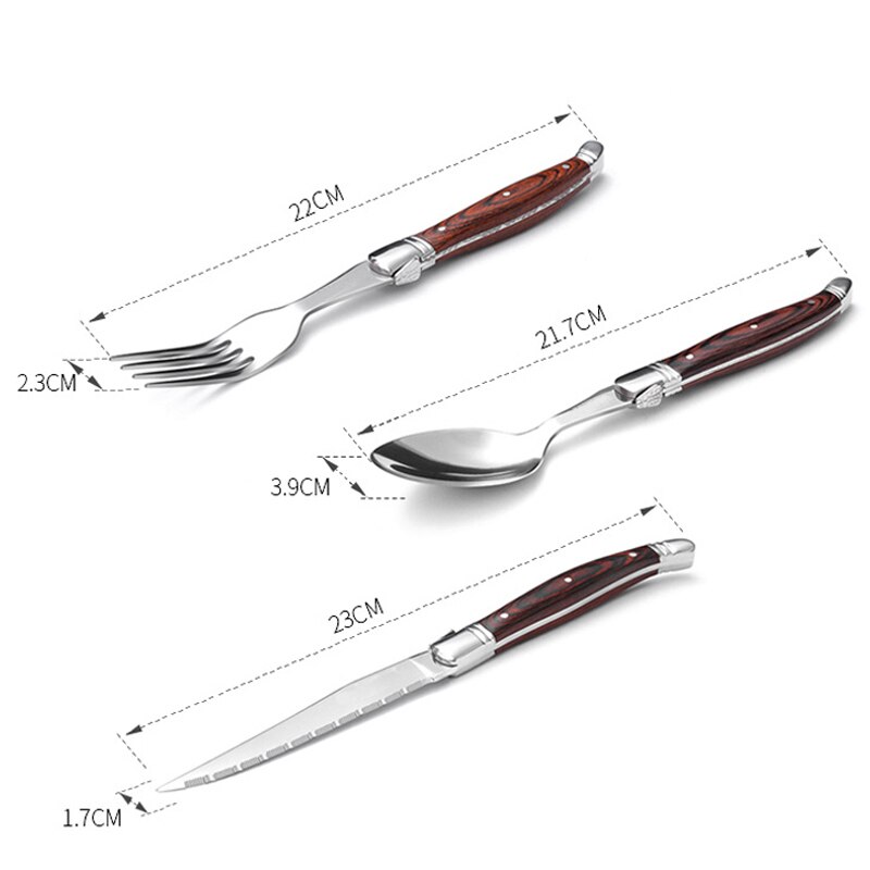 3 kpl astiastosarja pihviveitset haarukka lusikkasetti puinen kahva ruostumaton teräs ruokailuvälineet puiset ruokailuvälineet laguiole style