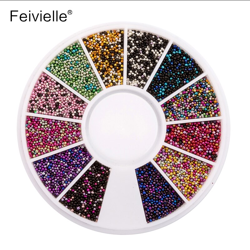 Feivielle 1 Wielen 0.8Mm Gemengde 12 Kleuren Caviar Kralen Diy Nail Manicure 3D Nail Decors Staal Bal Glitter nail Art Decoratie