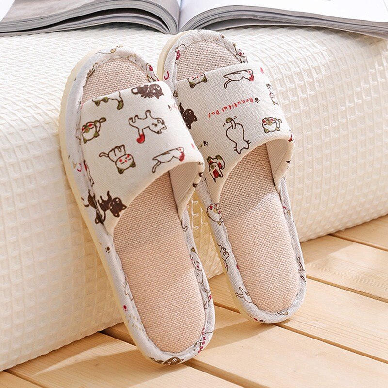 Women Home Slippers Indoor Floor Soft Couple Linen Slipper Spring Autumn Lightweight Unisex Bedroom Shoes