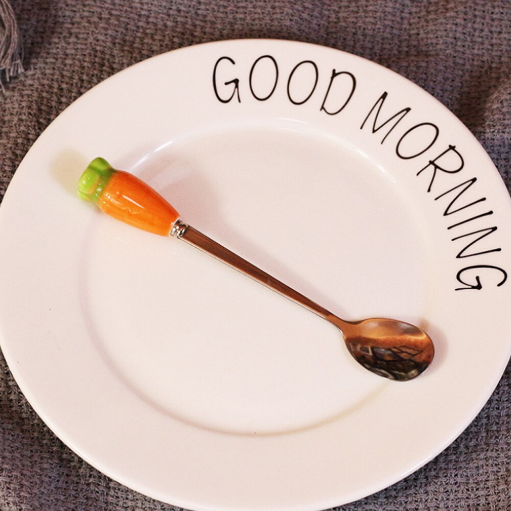 Stainless Steel Spoon with Ceramic Radish Handle Cutlery Coffee Dessert Long Handle Spoon