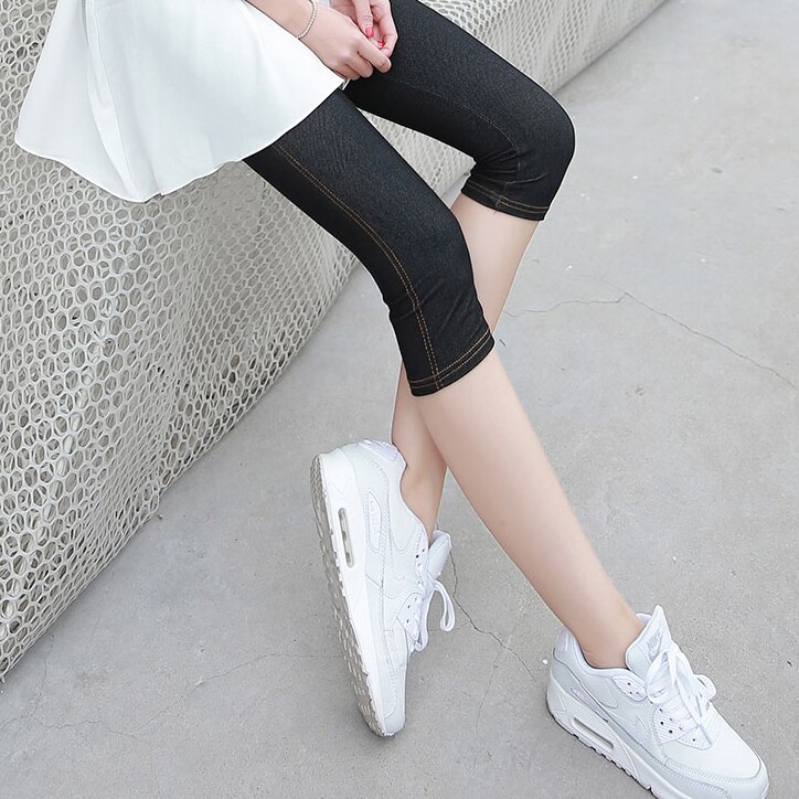 Knælange sommer gravide kvinder mave jeans barsel skinny mavebukser graviditet strakte denimbukser slim capris