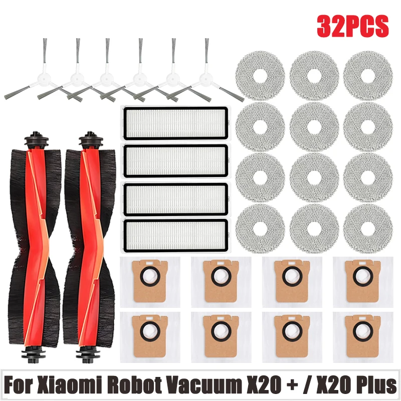 For Xiaomi Robot Vacuum X20 + / X20 Plus Parts Main Side Brush Hepa Filter Mop Cloth Dust Bag Replacement Accessories: Burgundy