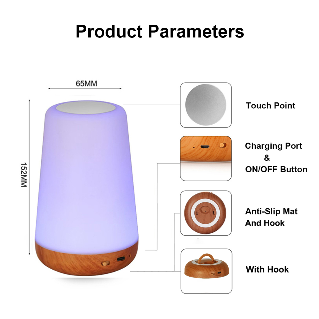 Afstandsbediening Wood Touch Kleurrijke sfeerlamp met haak Nachtkastje LED Desktop Buitendecoratie Nachtlampje