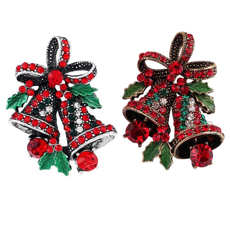 Rhinestone Crystal Strik Dubbele Klokken Broches Voor Kerst Ornamenten Pak Hijab Pins Creatieve
