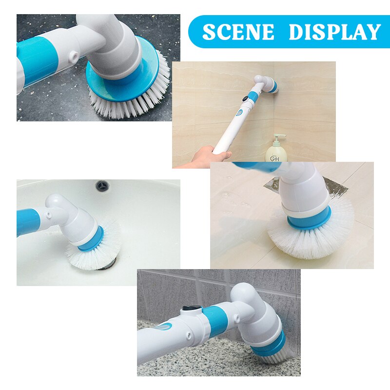 Electric Spin Extension Handle Scrubber Turbo Scrub Cleaning Brush Cordless Chargeable Bathroom Cleaner Adaptive Brush Tub