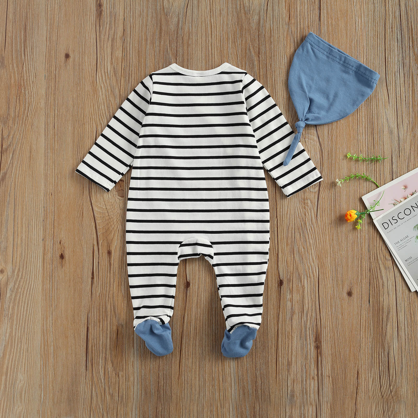 Lente 0-6M Baby Baby Jongen Meisje 2 Stuks Set Dot Print/Gestreepte Single Breasted lange Mouwen Footie + Hoed Pasgeboren Kleding