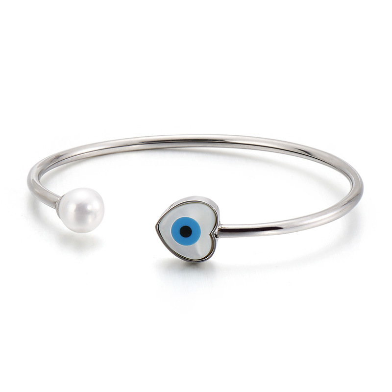 Lucky eye tyrkisk onde øje charme armbånd guld og sølv farve manchet justerbare stål smykker hamsa hånd/kløver/ hjerte: Hjerte sølv