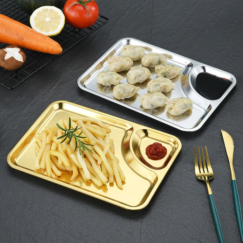 Stainless Steel Rectangle Dining Plate Dessert Cake Fruit Bread The Dip Plate Snacks Sushi Plate Luxury Serving Trays Tableware