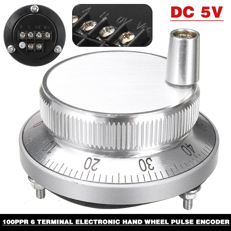 Silver 6Terminal 100PPR Electronic Hand Wheel Manual Pulse Generator Encoder CNC Pulser HandWheel Electronic Kit