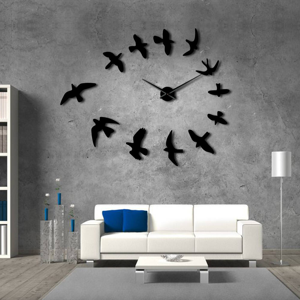 Frameless DIY Large Clock Wall Watch Nature Room Decor Mirror Decorative Flock of Flying Birds Modern Fashionable Luxury