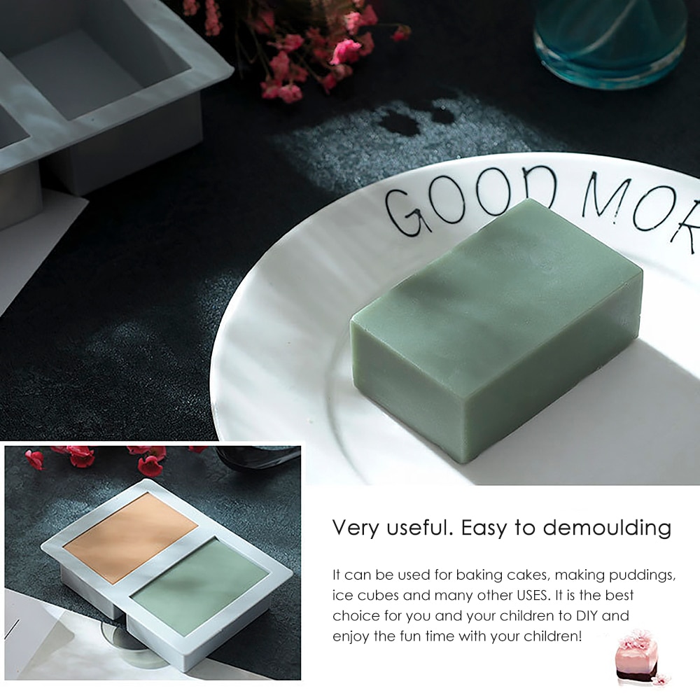 2 Cavity Silicone Mold for Making Soaps 3D Plain Soap Mold Art Craft Rectangle DIY Handmade Soap Form Tray Mould Baking Tools