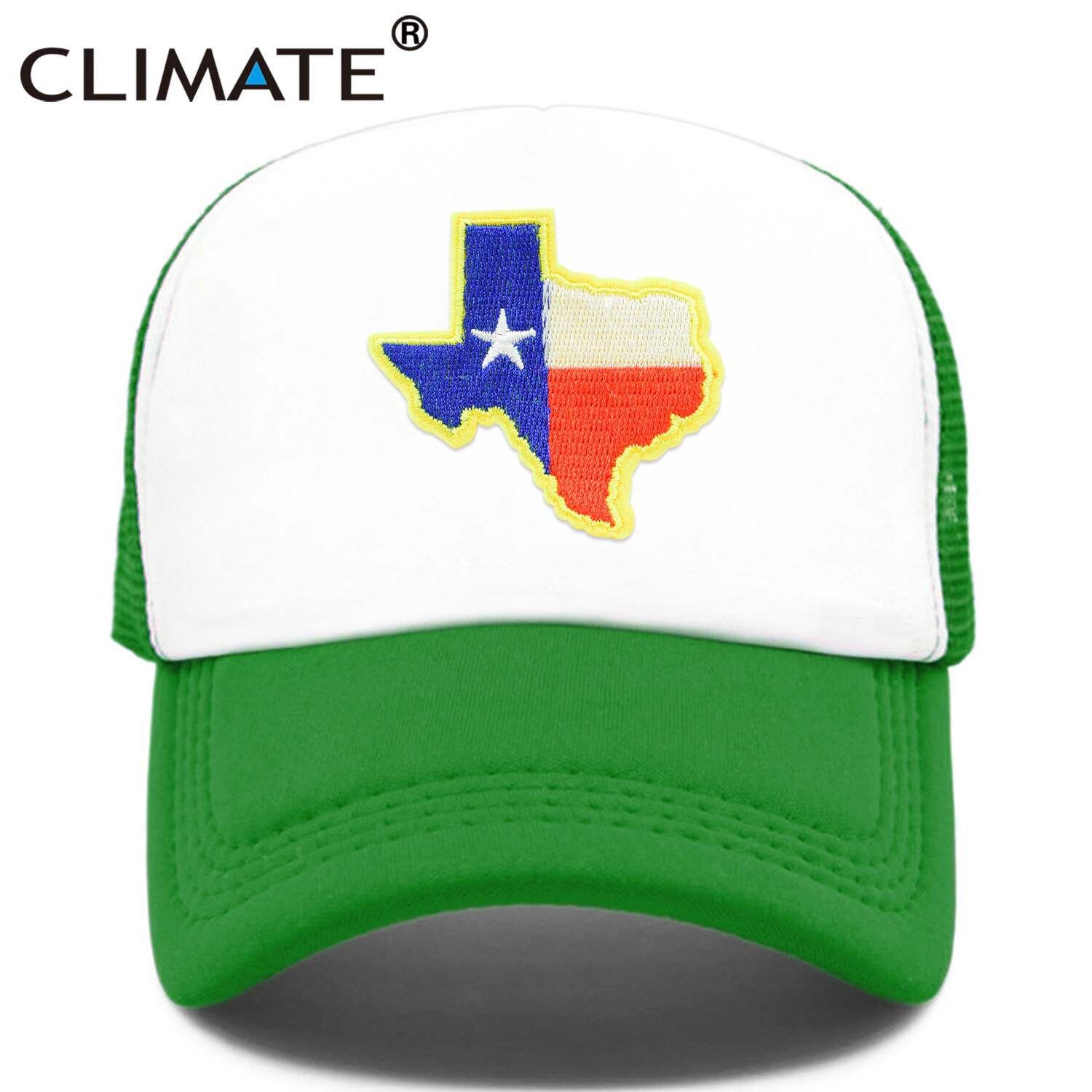 CLIMATE Texas Trucker Cap State of Texas Cap Flag of Texas Map Mesh Cool Hat Cap Cool Mesh Cap Adult: Green Cap / Kid 52to55cm head