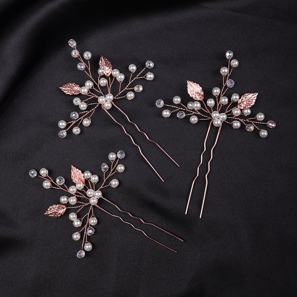Horquillas para el pelo de oro y plata Vintage para mujer, tocado hecho a mano, tocado para banquete, accesorios para el cabello nupcial para boda, , 3 uds.