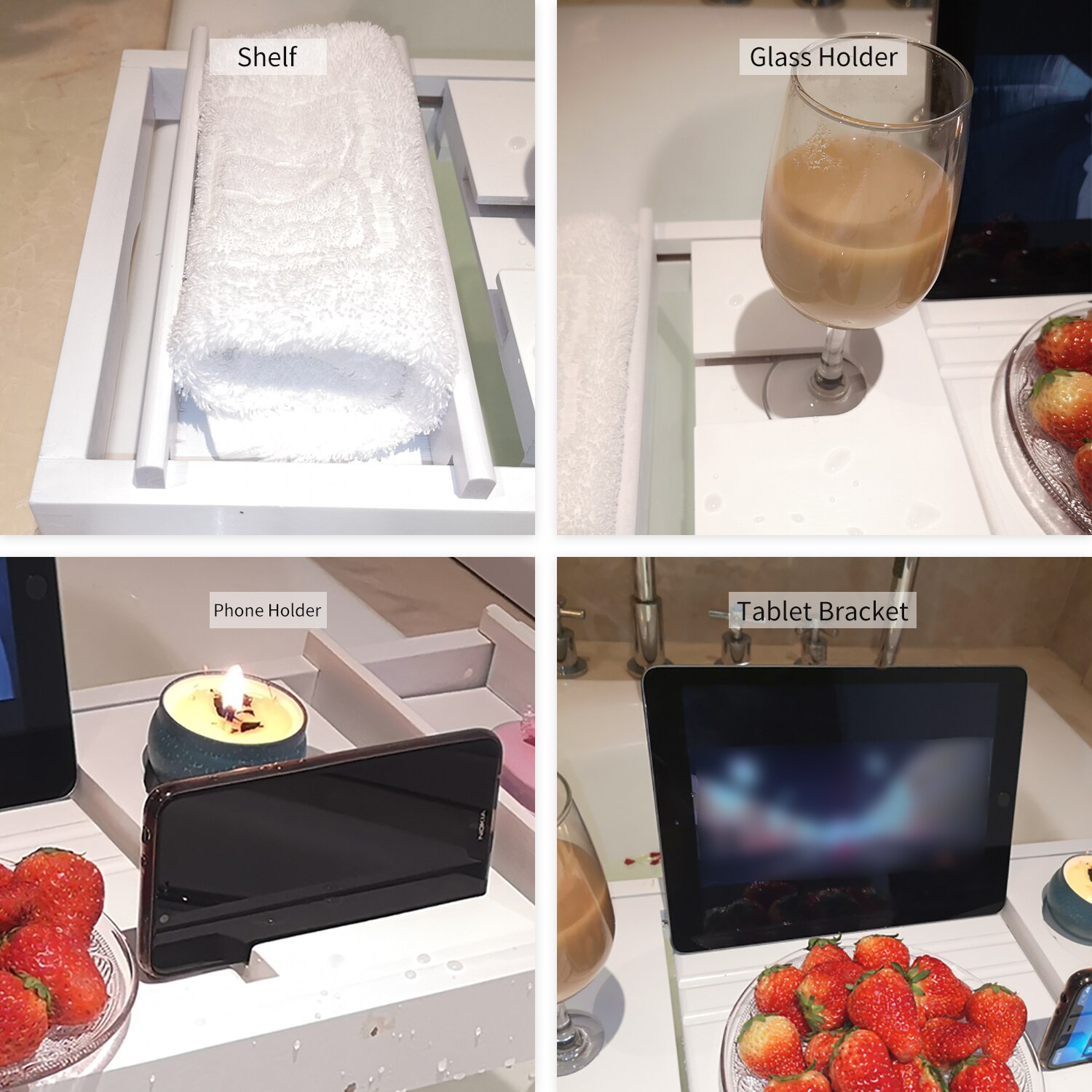 Bathroom Organizer Bamboo Caddy Tray Adjustable Bathtub Caddy Organizer Bathroom Book Wine Glass Holder Tablet Phone Holder Rack