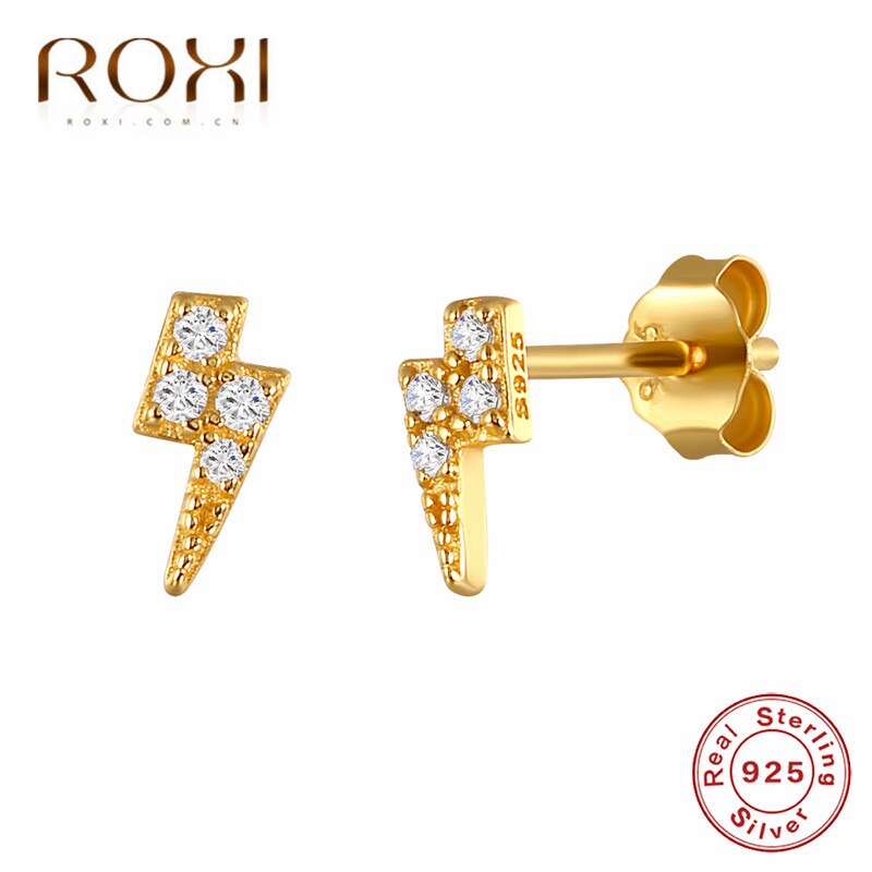 ROXI 925 Sterling Silver Jewelry Cute Tiny CZ flash Lightning Stud Earring For Girls Kids Lady Women Korean Earring