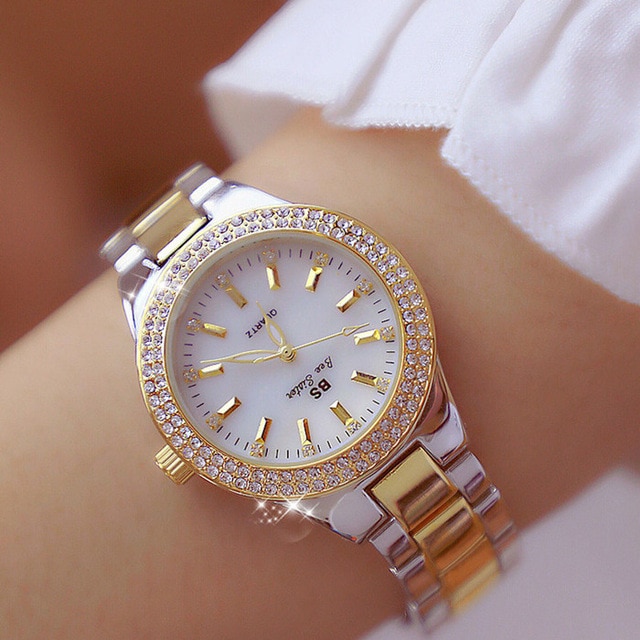 2022 Gold Ladies Wrist Watches Dress Watch Women Crystal Diamond Watches Stainless Steel Silver Clock Women Montre Femme: gold silver