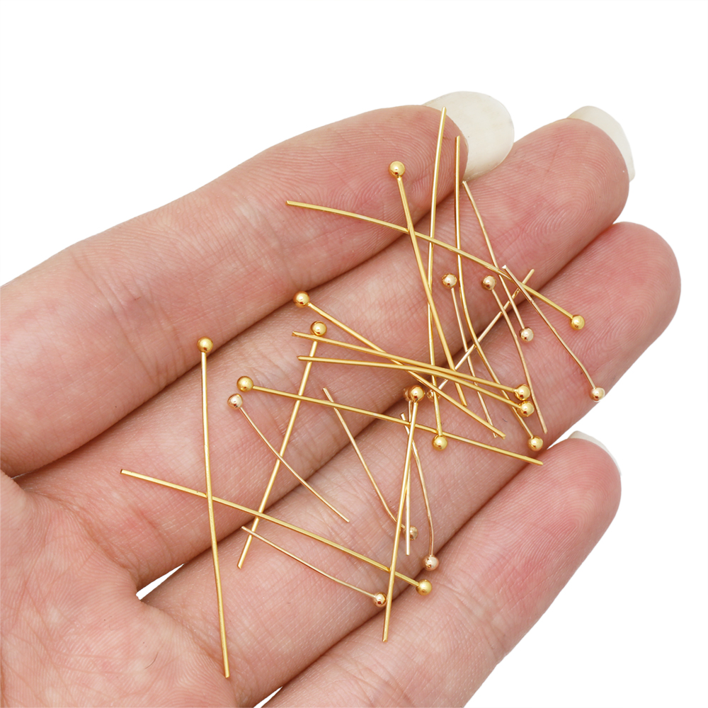 100/50 Uds. Cabezas de acero inoxidable, alfiler de cabeza plana, alfileres de cabeza de bola de Color dorado para accesorios de joyería DIY