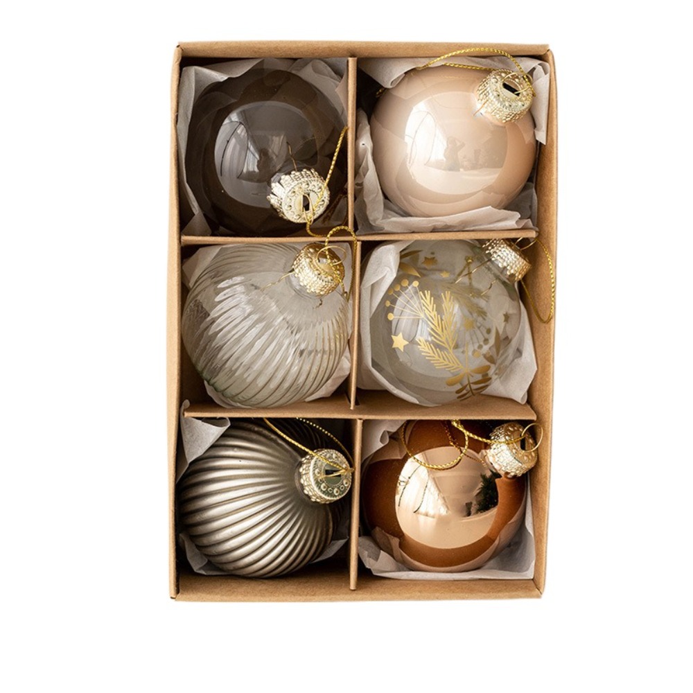 6 pçs artesanato conjunto de bola de natal de vidro 6cm criativo pingente de árvore de natal delicado pintado pendurado ornamento casamento: Verde menta