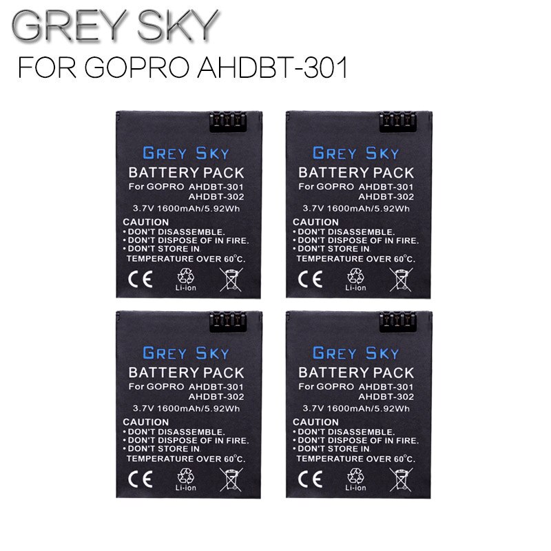 1600mAh AHDBT-301 Battery for Go Pro Hero 3 3+ gopro3 gopro 3 Hero3 Battery Black Edition White Silver Edition HD camera: 4 battery