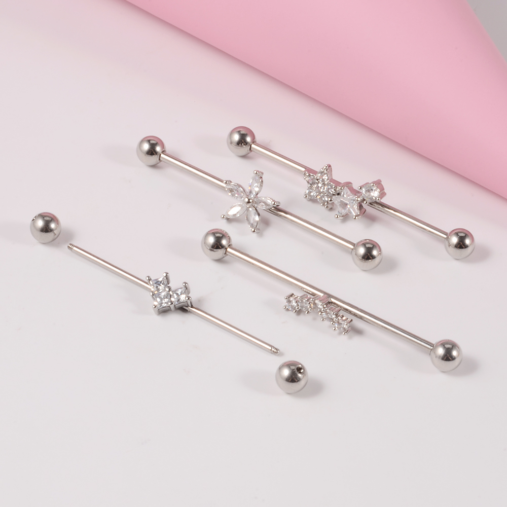 1 pieza de barra Industrial de circonio de acero quirúrgico, pendiente de puente Auricular largo de Animal bonito, joyería para Piercing corporal transversal para mujer