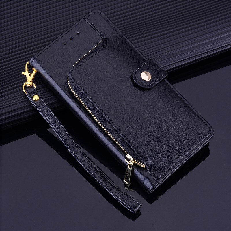 Voor huawei nova 5t hoesje zachte siliconen luxe leren portemonnee flip case voor coque huawei nova 5t yal -l21 telefoonhoesjes funda: Zwart