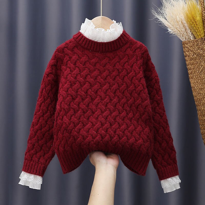 Autumn Baby Girl Clothes Winter Harajuku Sweater Shirt Boys Pullover Wool Children's Sweaters For Teenage Girls Jumpers: Burgundy / 110