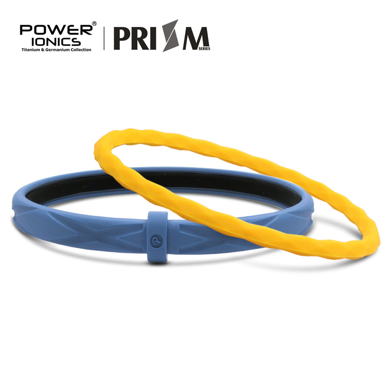 Power ionics prisme dobbelt række unisex vandtætte ioner sportsarmbånd: Blå-gul / Lxl -19.5cm