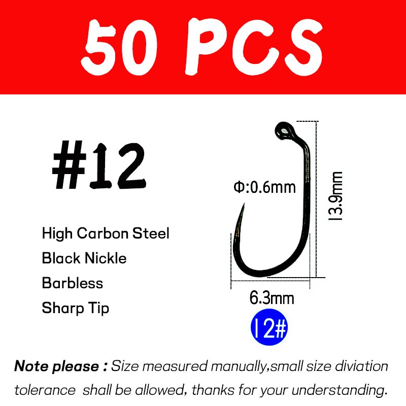 WIFREO – hameçons de pêche à la mouche, crochet de gabarit, nickel noir, humide, nymphe, Caddis, Pupa, 50 pièces, #10-18: 50PCS SIZE 12