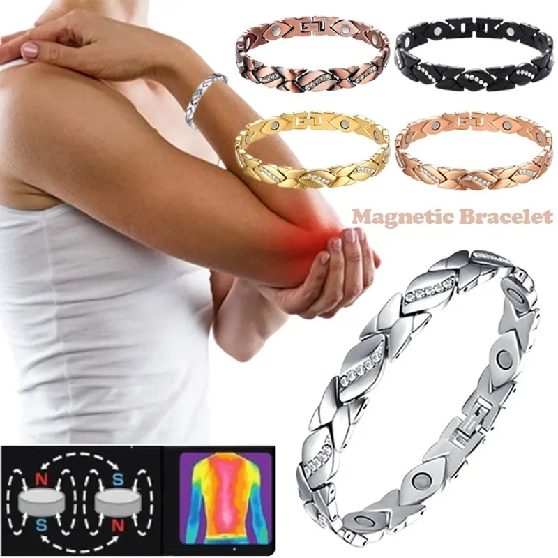 Magnetic Therapy Arthritis Pain Relief Bracelets for Women Magnetic Steel Titanium Health Bracelet with Crystal Jewelry
