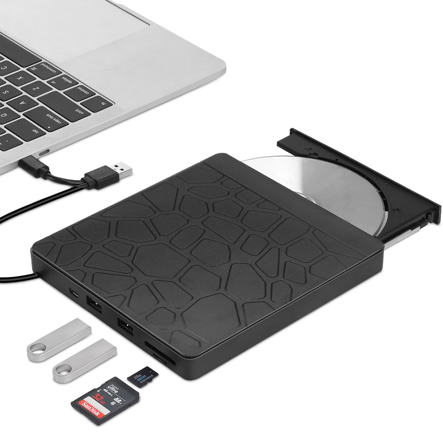 Hannord CD/DVD Optical Drives External +/-RW ROM USB 3.0 Type-C 5in1 Slim Portable Drive Reader External Burner with SD TF Slot: WHITE