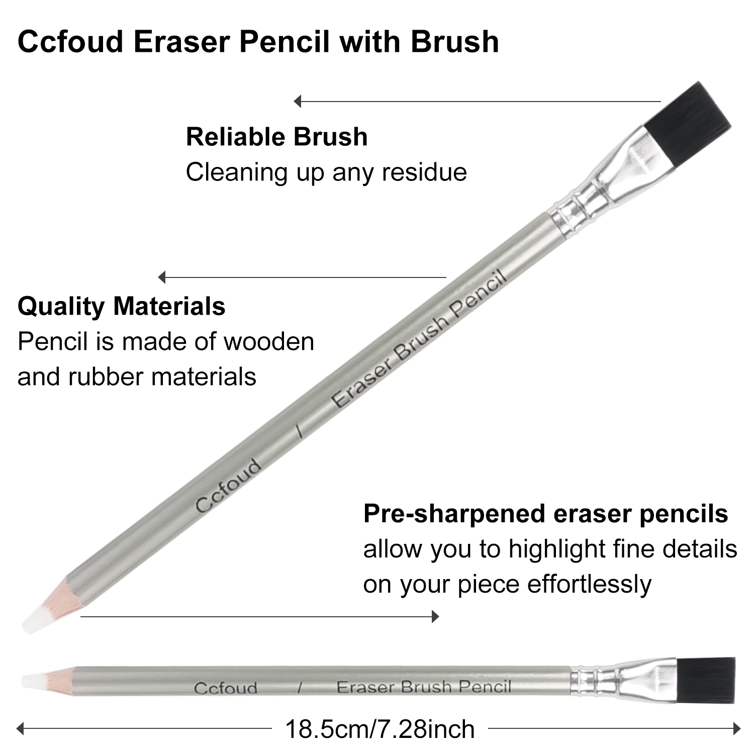 Detail Eraser Pencil-3/5/10pcs Eraser Pencils with Brush,Erasing Small Details or add Highlights for Charcoal Pencil Drawings