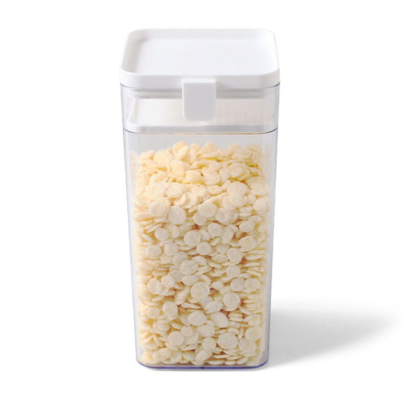 Food Container Plastic Transparent Moisture-Proof Storage Tank Kitchen Refrigerator Fresh-Keeping Box Grain Storage Can: White / 1600ml