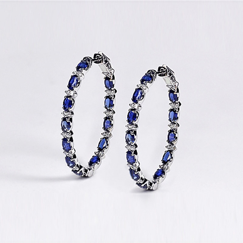 Huitan Luxury Blue Zircon Hoop Earrings for Women Delicate Daily Wearable Accessories Dance Party Female Earring Jewelry