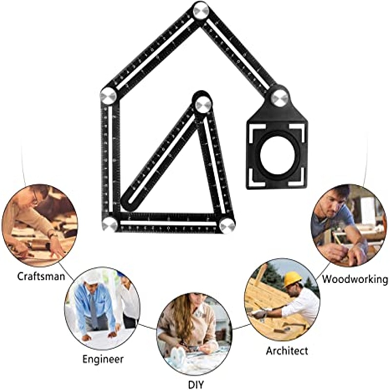 Multi-angle Measuring Ruler Aluminum Alloy Angle Adjuster Six-sided Folding Ruler Tile Puncher for Builders