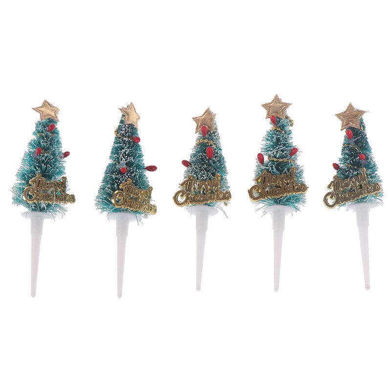Mini Christmas Tree Cake Topper Year Xmas Kids Birthday Party Cake Decor 5pcs/set