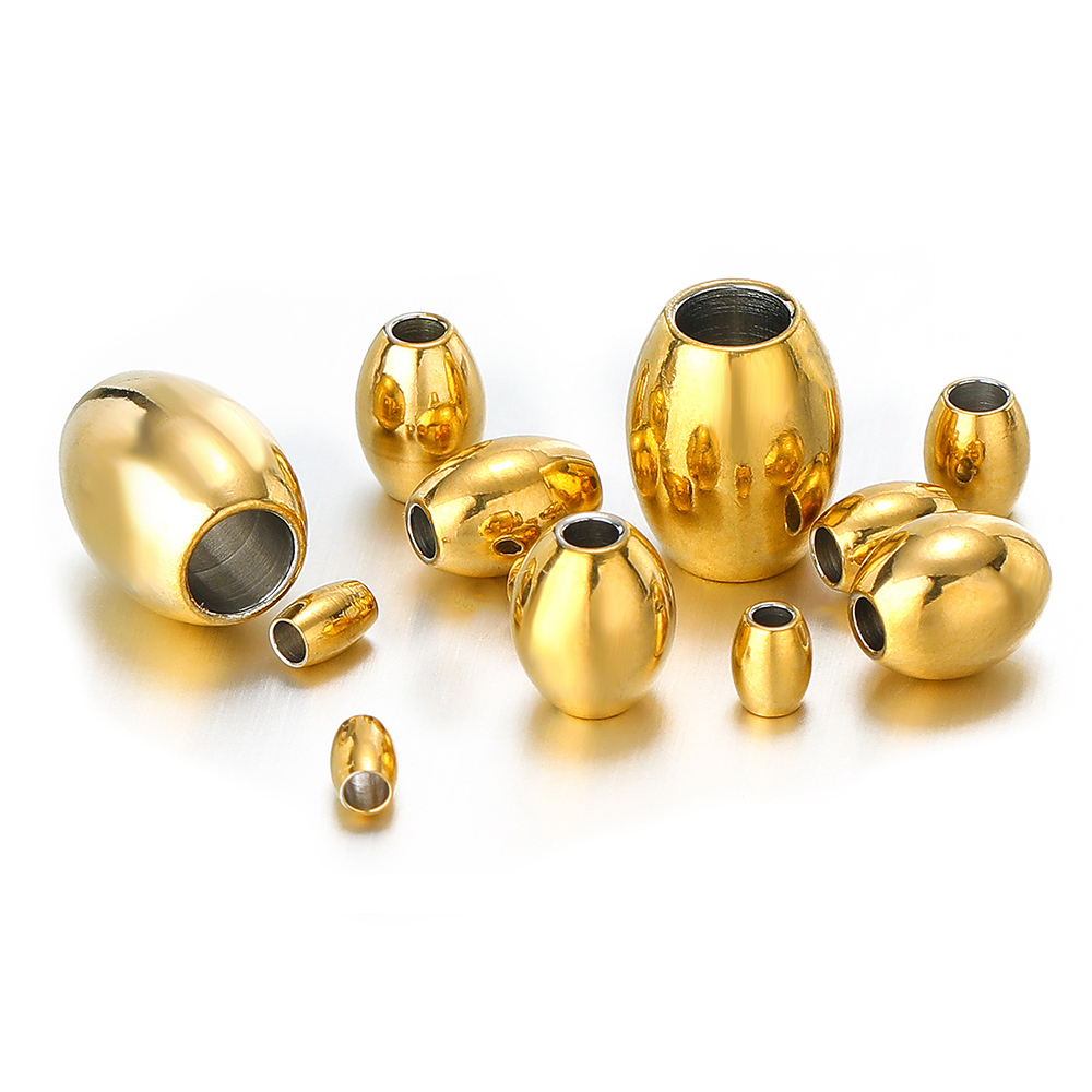 50 stuks 18k vergulde roestvrijstalen ovale cilinderkralen spacer losse kraal voor doe-het-zelf armbanden ketting sieraden maken bevindingen