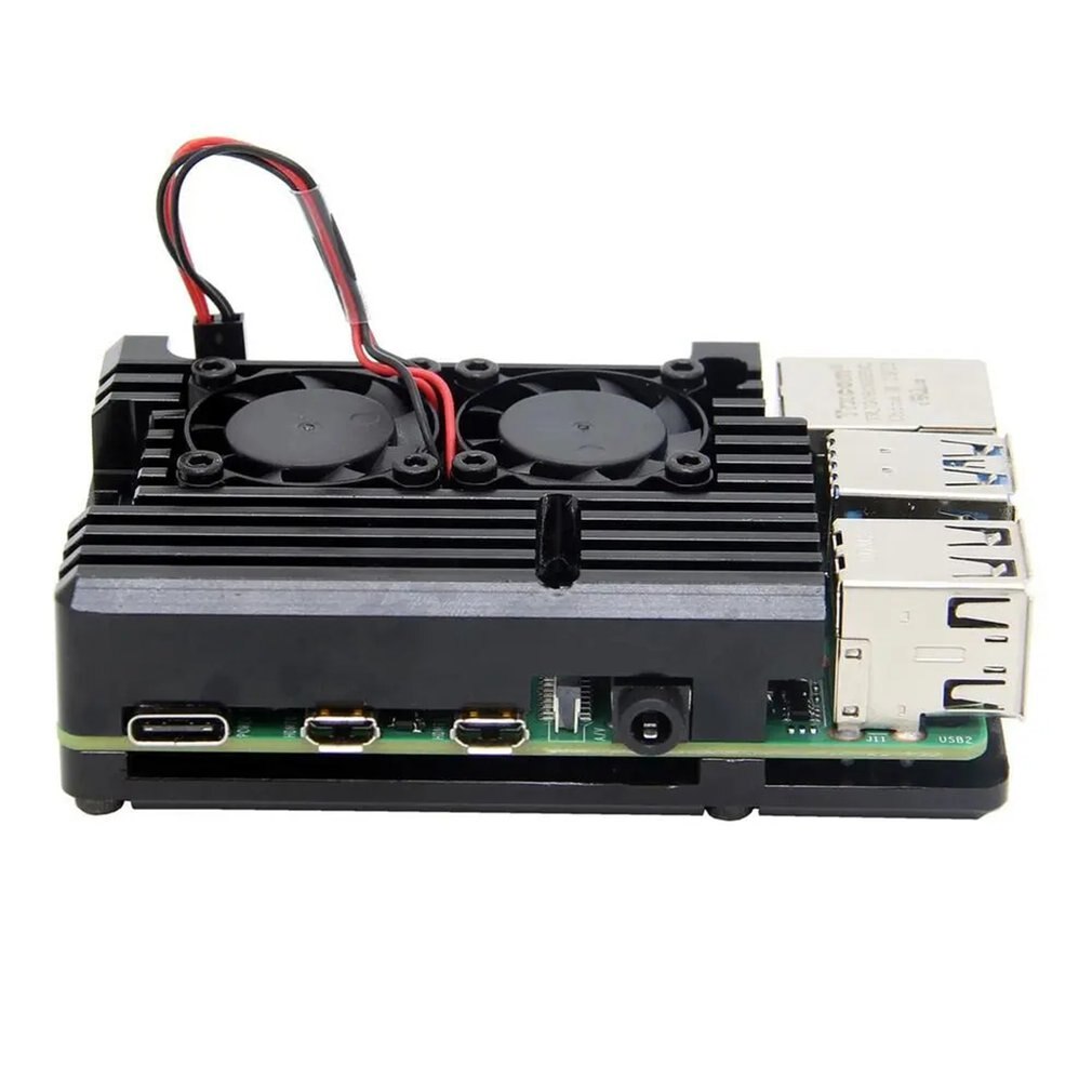 Pour framboise Pi 4 modèle CNC boîtier en alliage d'aluminium coque en métal avec dissipateurs de chaleur pour framboise double ventilateurs