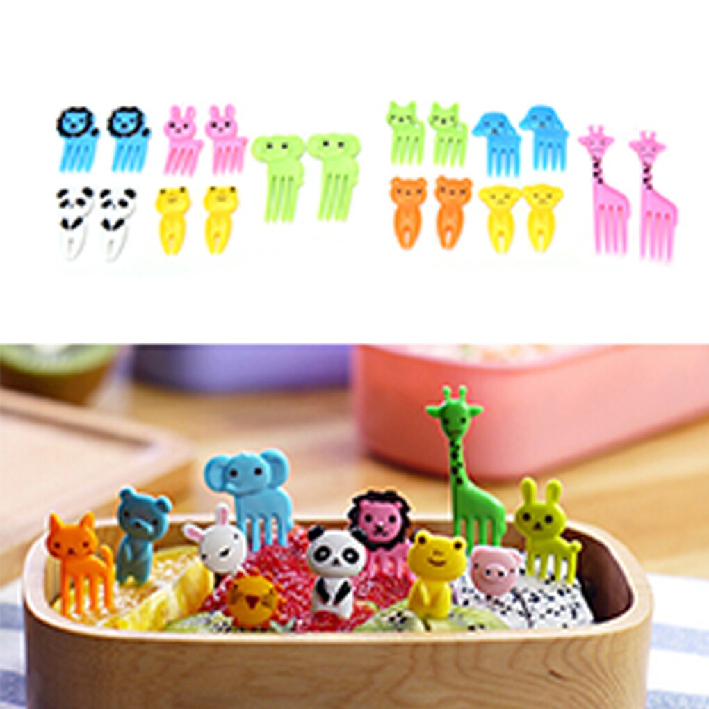 10 unids/set Animal Tenedor de fruta Mini niños de dibujos animados de postre de pastel de merienda comida recoger frutas palillo almuerzos decoración al azar Color