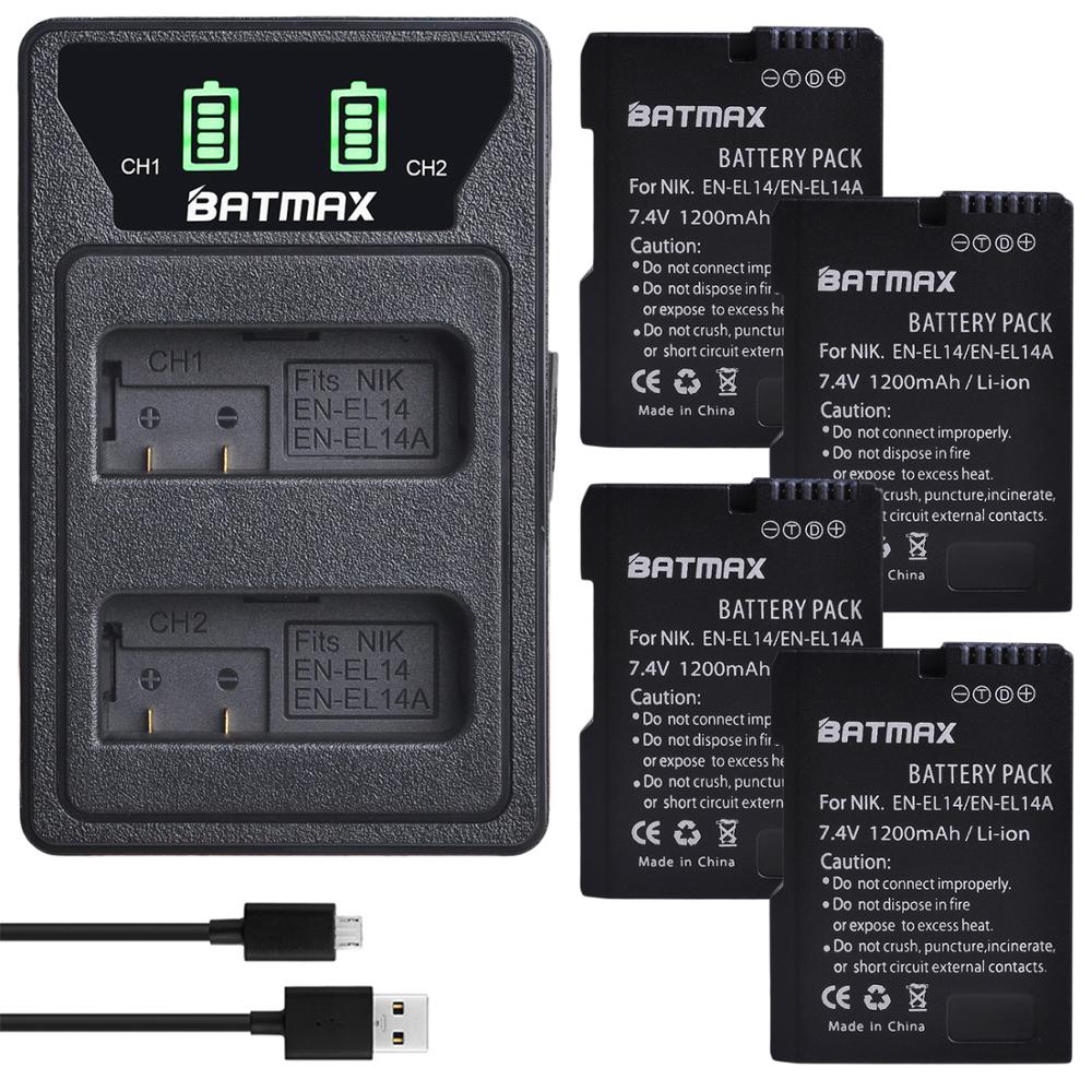 2 uds. EN-EL14 EN EL14 EN EL14a batería + LED cargador USB incorporado para Nikon D3500, D5600, D3300, D5100, D5500, P7100,P7700 P7800: 4Pcs set