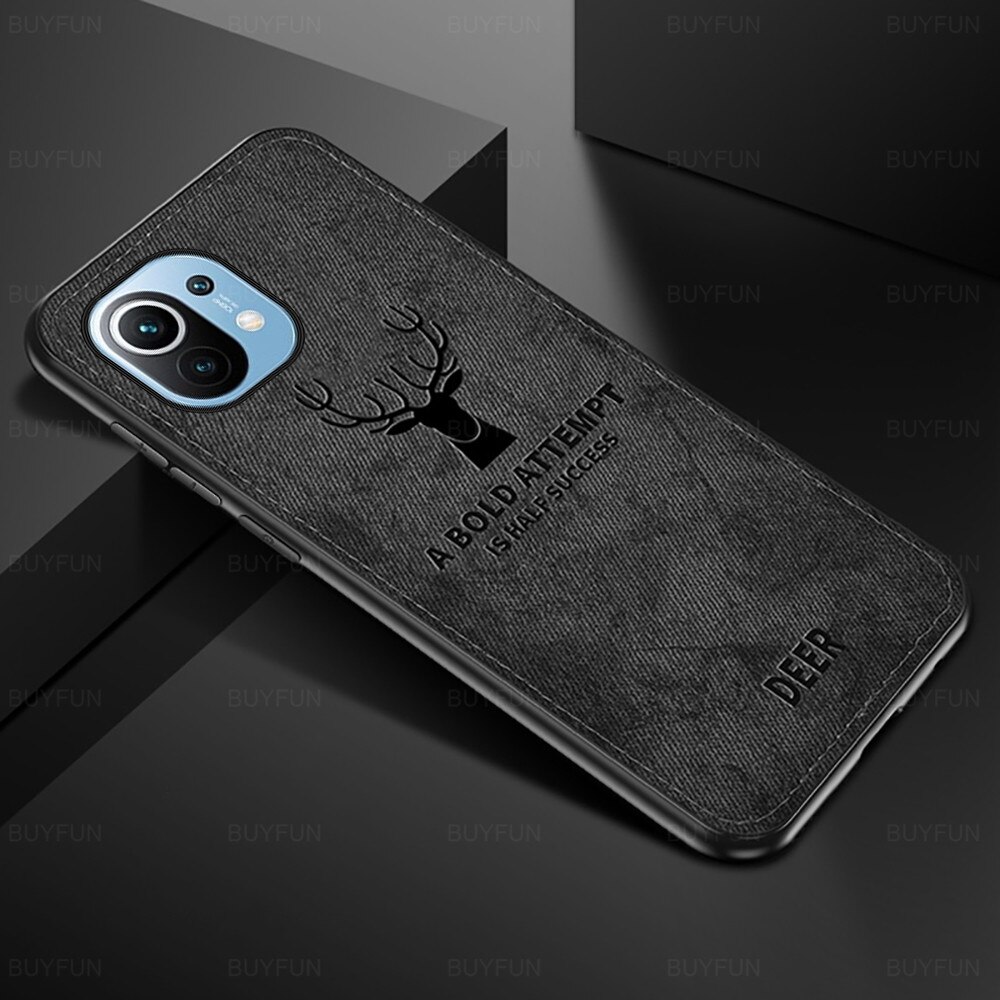 Mi11 Lite 5G NE Fall 3D Deer Muster Tuch Stoff Zurück Abdeckung Für Xiaomi Mi 11 Lite Licht 11 lite TPU Weichen Rahmen Stoßfest Coque: Mi 11 5G / Black