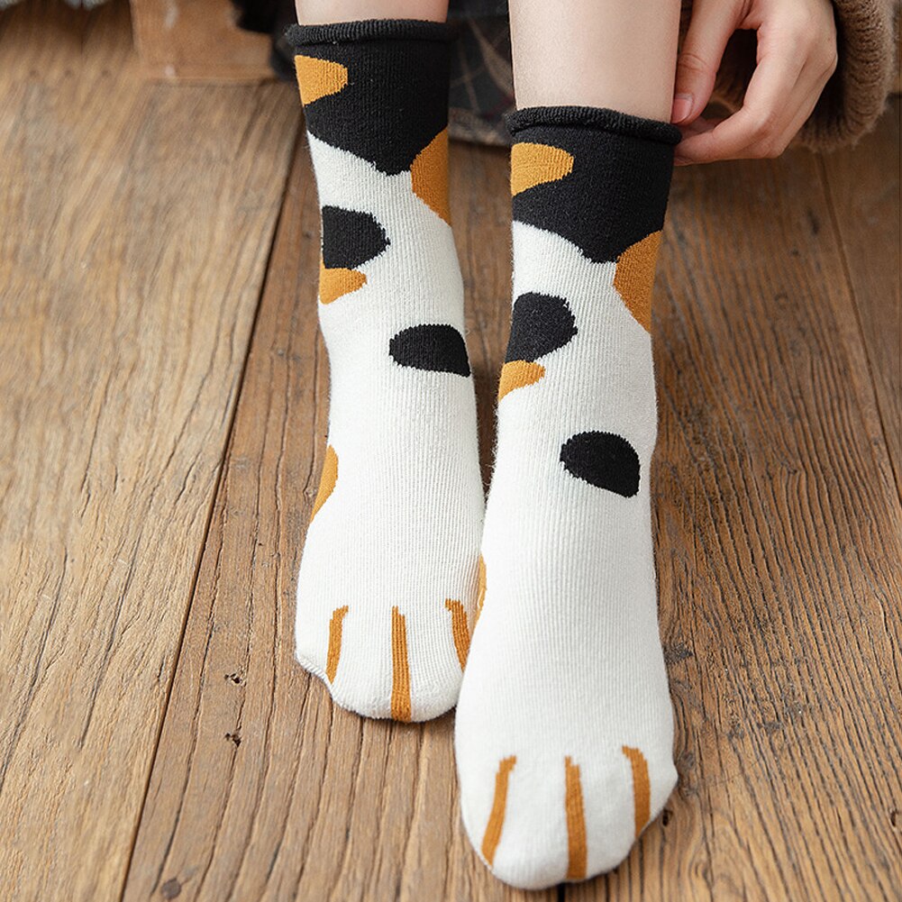 Kawaii sokker søde katte kitty kløer til dame pigervinter varm tyk tegneserie sjov pote lange sokker damesove sokker