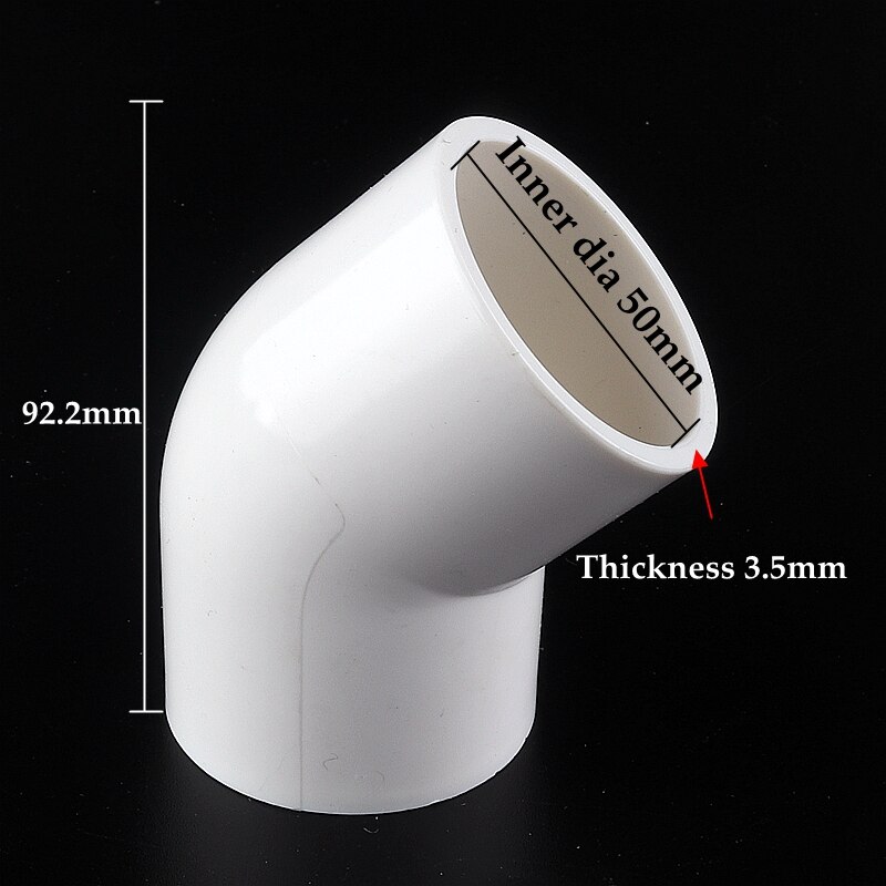 5~50pcs Size 20~50mm PVC Water Supply Pipe 45° Equal Elbow Connector Fittings Irrigation System Watering White Parts: 5pcs / 50mm inner dia