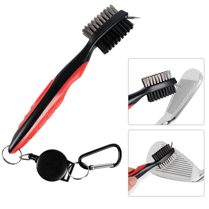 Golf club brush golf groove cleaning brush 2- sided golf putter wedge ball groove cleaner kit cleaning tool gof accessories: Rød