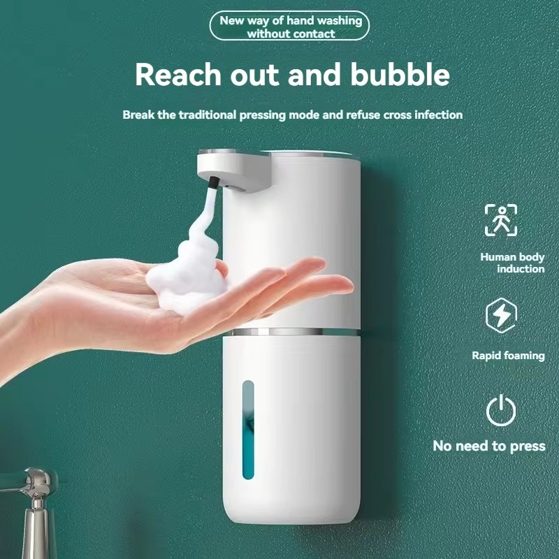 Distributeur automatique de savon moussant sans contact, 380ml, Rechargeable par USB, électrique, 4 niveaux réglables: Gris clair