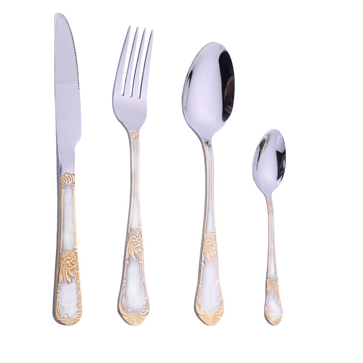 Stainless Steel Bright Silver Cutlery Mirror Household 4pcs Kitchen Tablewares Set Steak Knife Fork Coffee Spoon Dessert Fork: silver-D