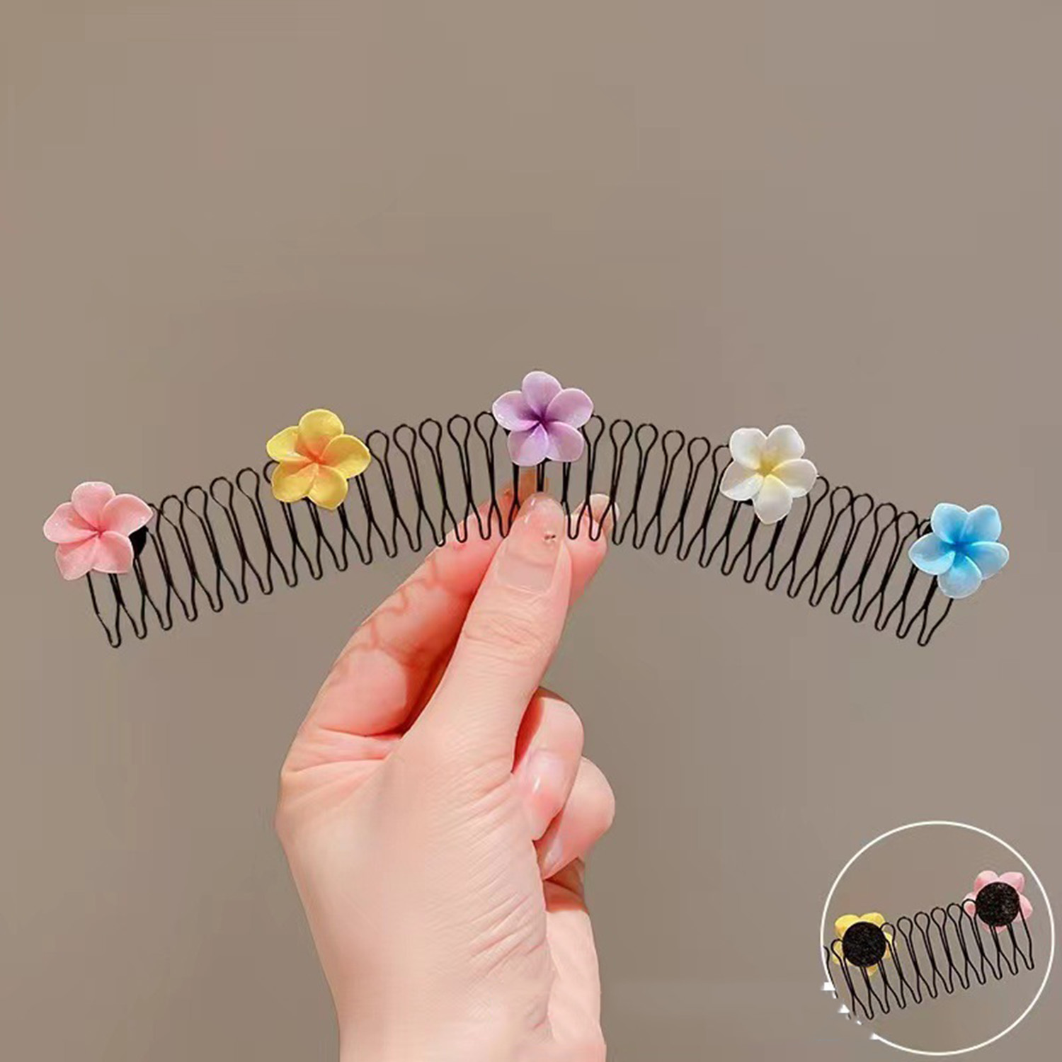 Diademas con acabado de pelo roto para mujer, accesorios para el cabello, horquillas para niños, peine largo, Flor de huevo dulce, Clips,: Gris
