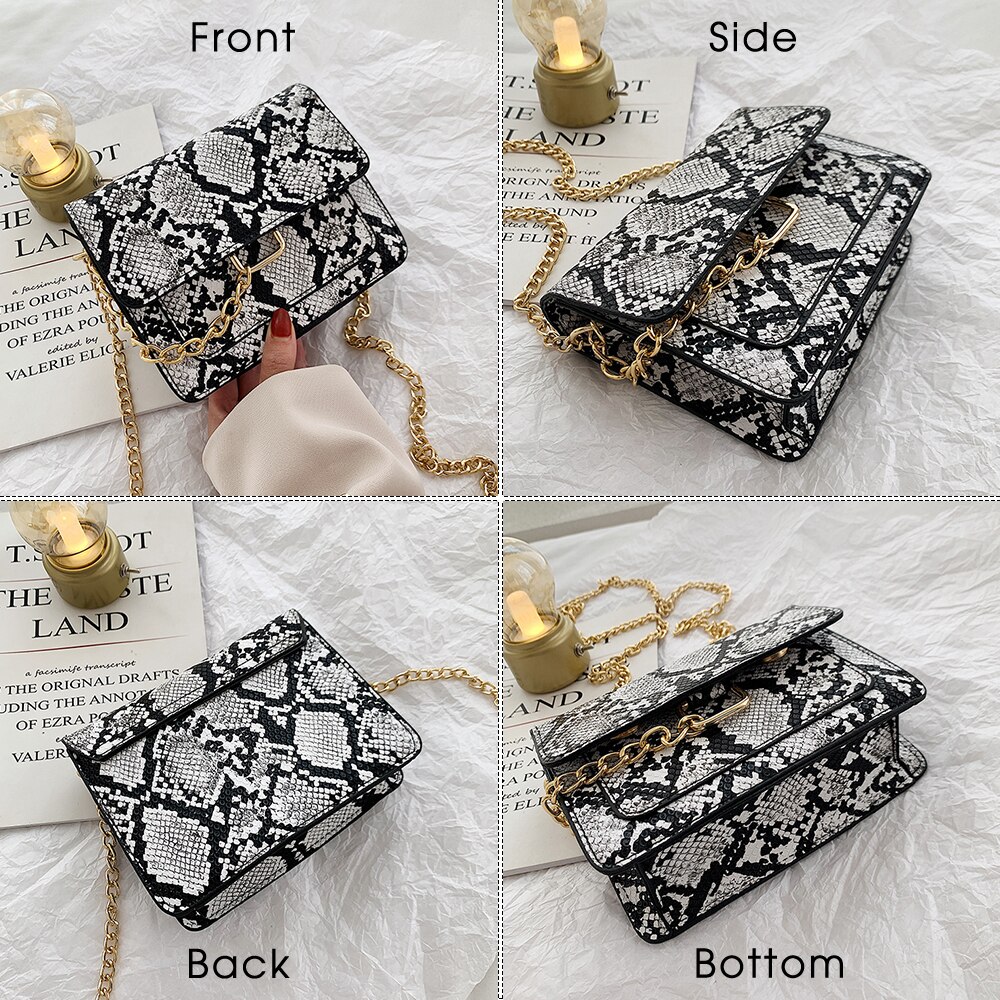 Women Snake Print Handbags Purse Vintage PU Leather Crossbody Bags Female Serpentine Casual Large Messenger Shoulder Bag