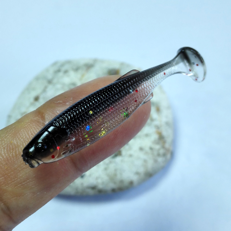 4.5Cm 10 Stuks Materiaal Super Zacht Super Elastische T Staart Vis Vissen Lokt Regenboog Kleur Sequin Swing vissen Spinner Aas